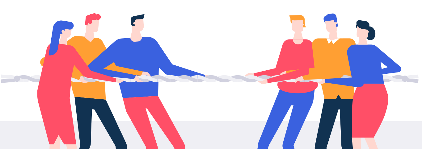 two groups participating in tug of war